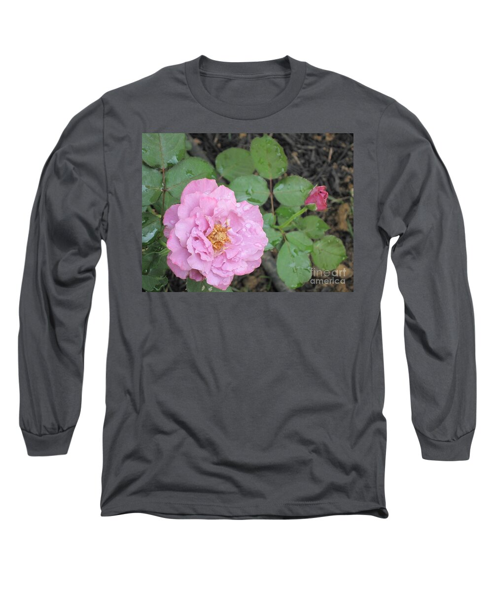 Rose Long Sleeve T-Shirt featuring the photograph Rain Kissed Rose by HEVi FineArt