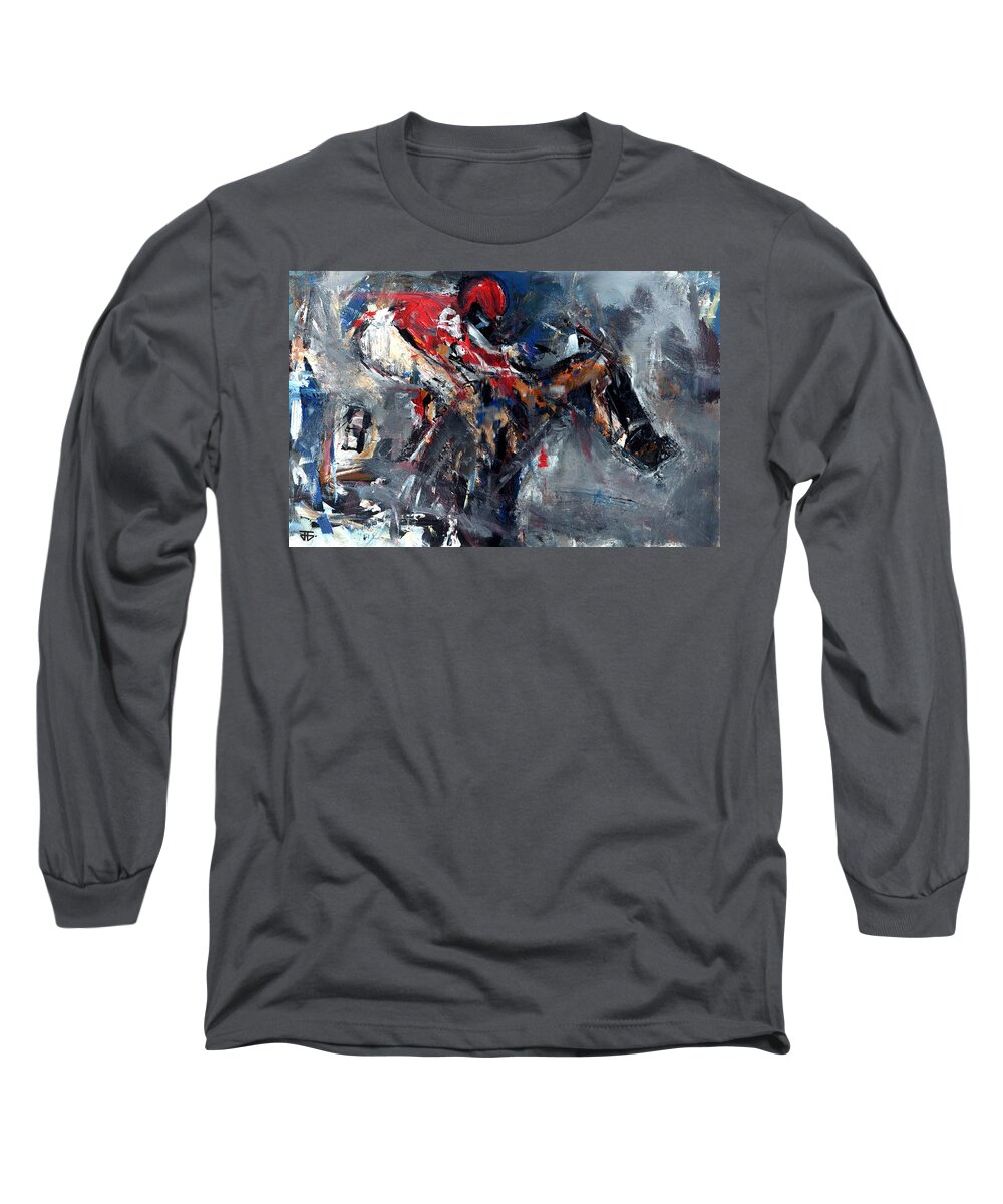 Horse Racing Long Sleeve T-Shirt featuring the painting Rain Race by John Gholson