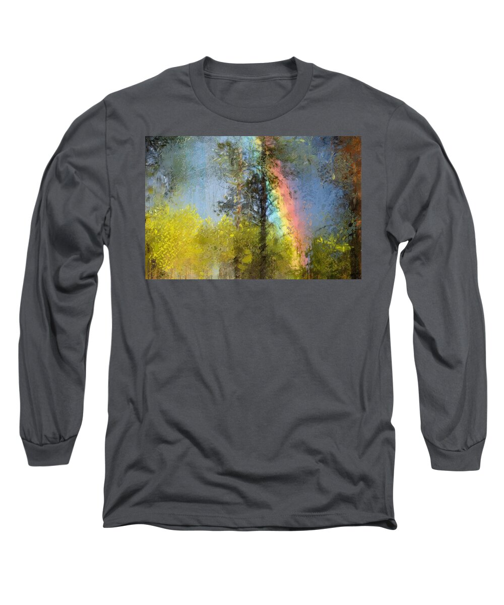 Beauty Long Sleeve T-Shirt featuring the digital art Rainbow in the forest by Debra Baldwin