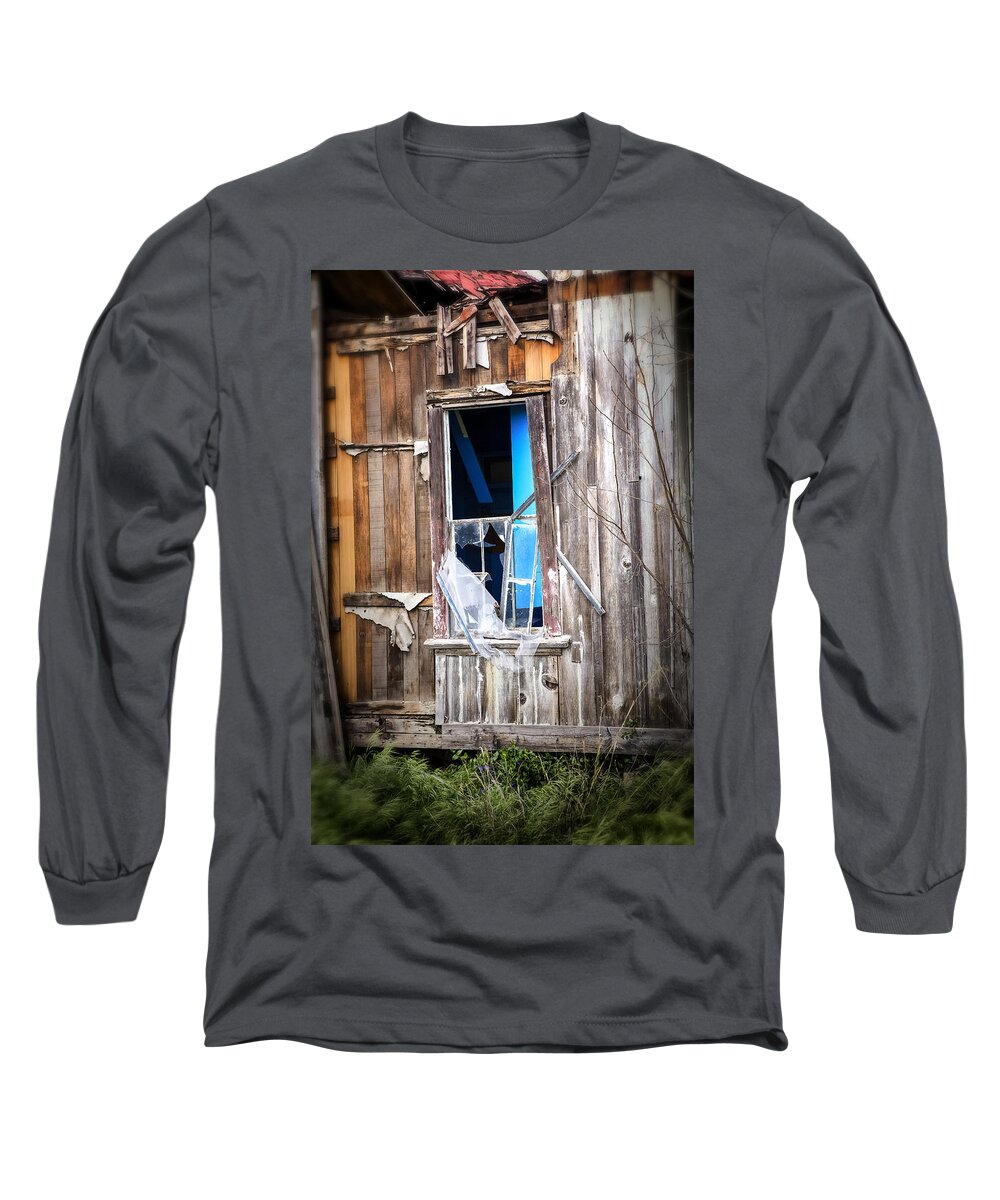 Abandoned Long Sleeve T-Shirt featuring the photograph Red and White and Blue by Caitlyn Grasso