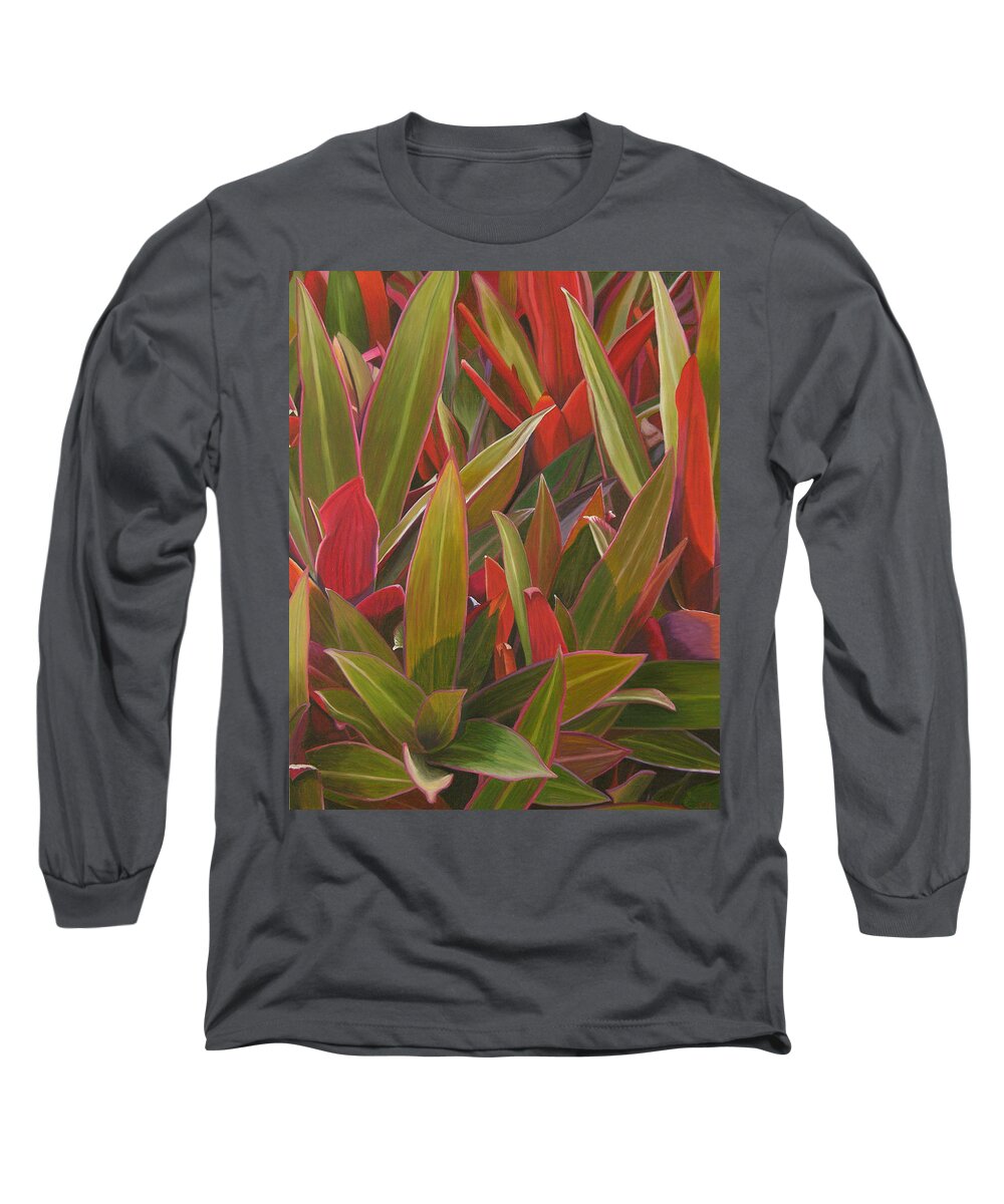 Plants Long Sleeve T-Shirt featuring the painting Red Green and Purple by Thu Nguyen