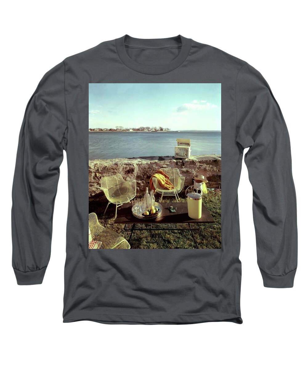 Outdoors Long Sleeve T-Shirt featuring the photograph Retro Outdoor Furniture by Fred Lyon