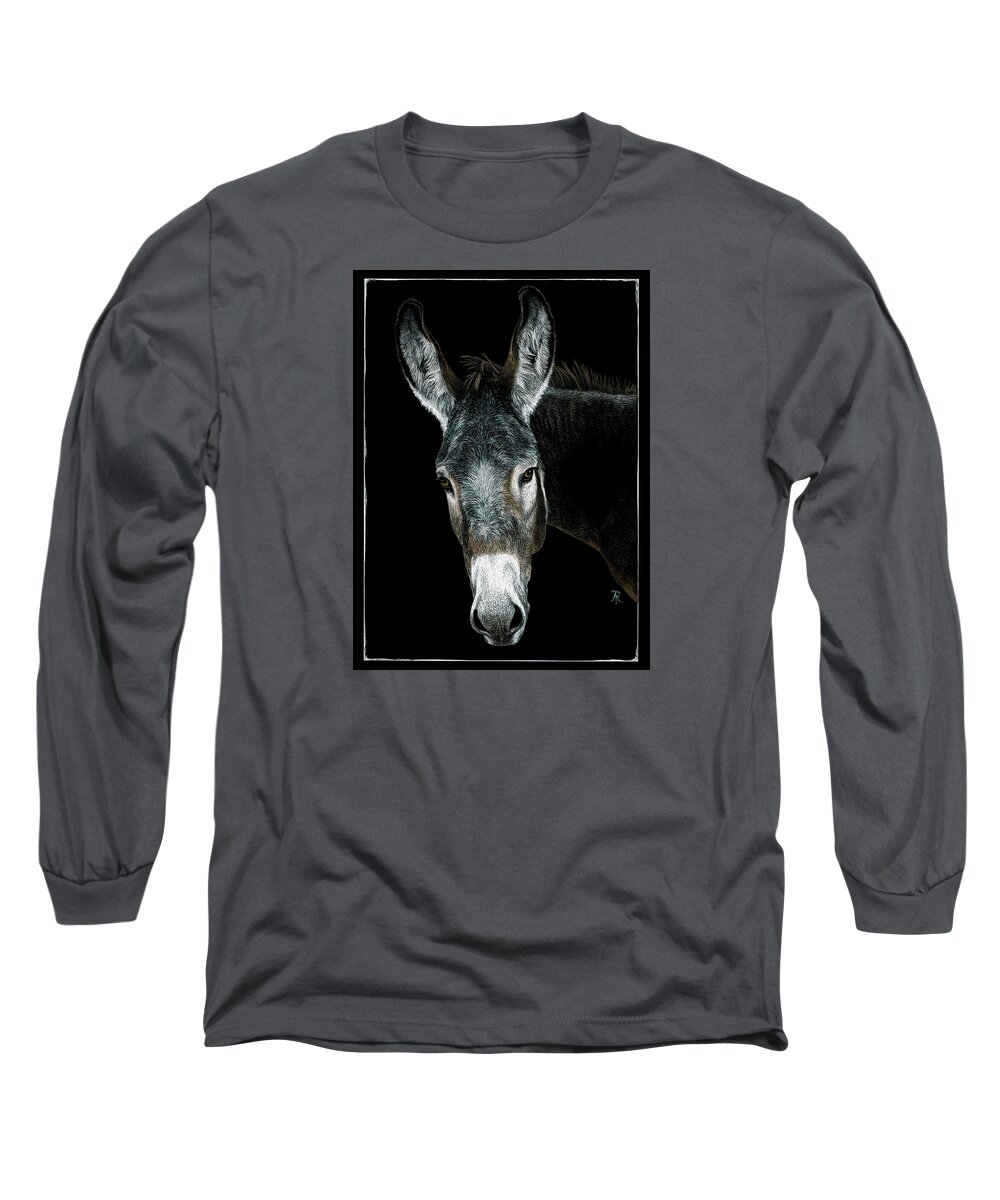 Donkey Long Sleeve T-Shirt featuring the drawing Rocky by Ann Ranlett
