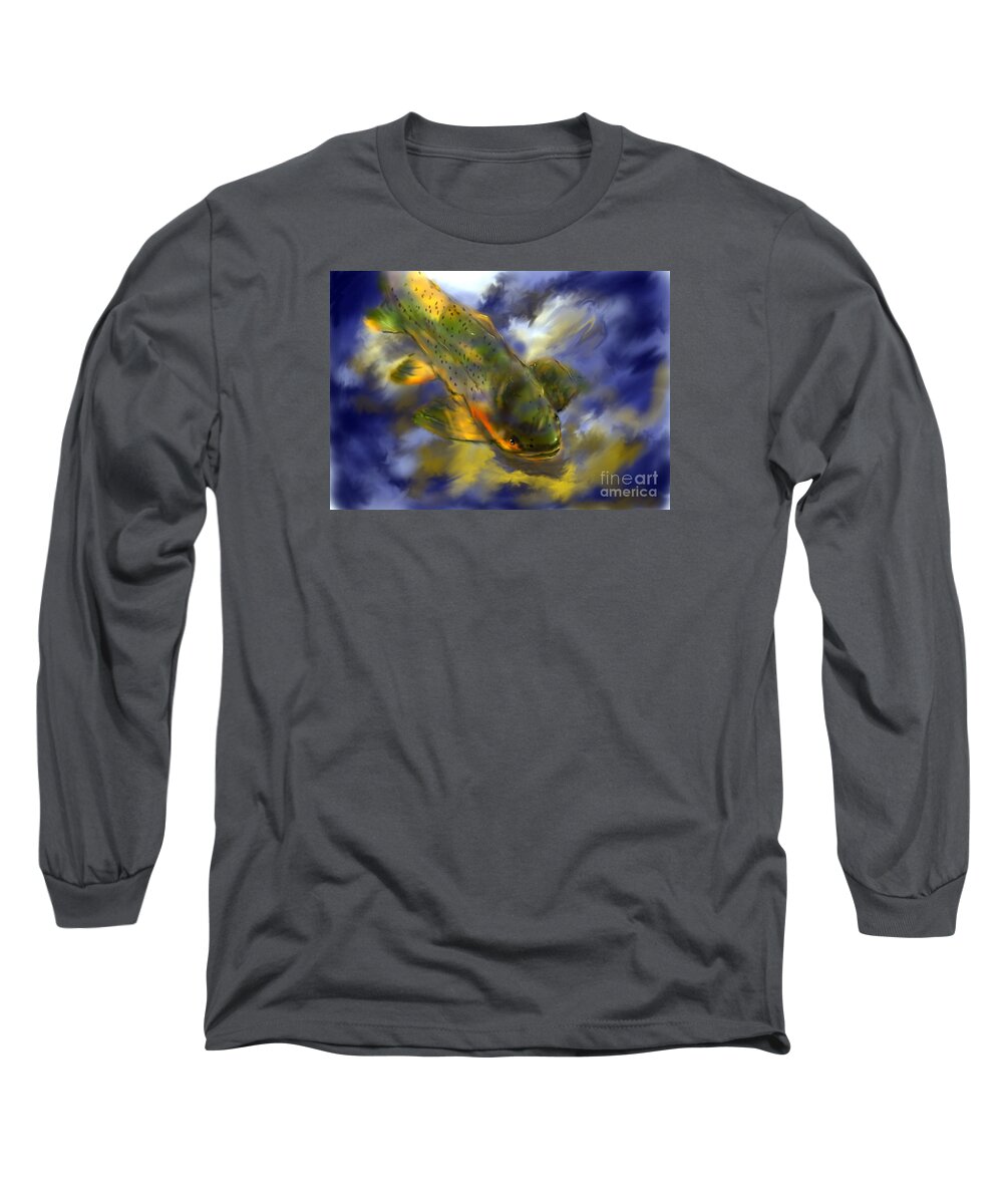 Fish Long Sleeve T-Shirt featuring the pastel Rocky Mountain Trout by Jim Fronapfel