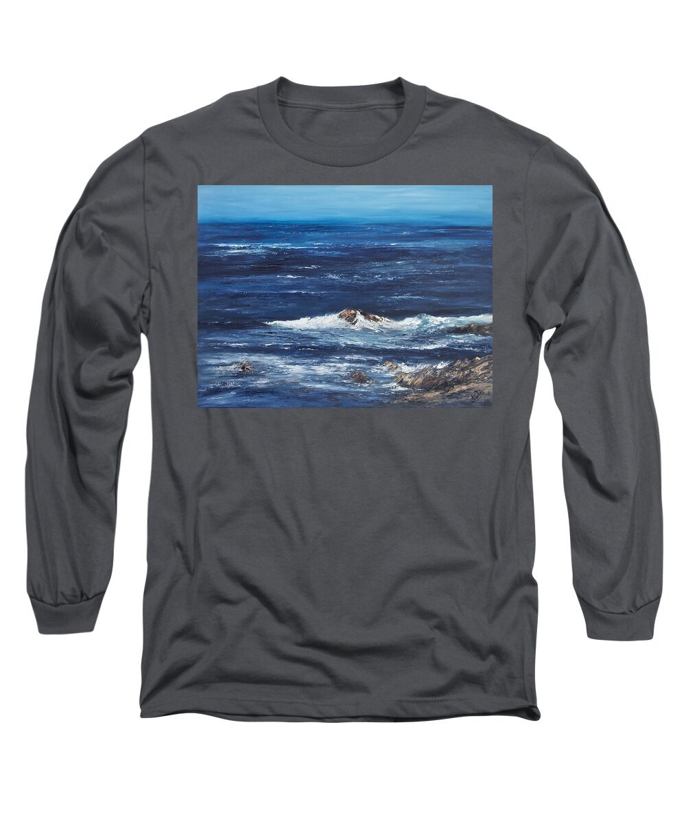 Seascape Long Sleeve T-Shirt featuring the painting Rocky Shore by Valerie Travers