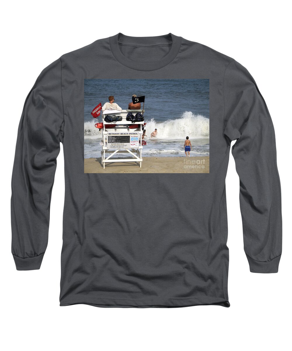 Beach Long Sleeve T-Shirt featuring the digital art Rough Water at Bethany Beach in Delaware by William Kuta