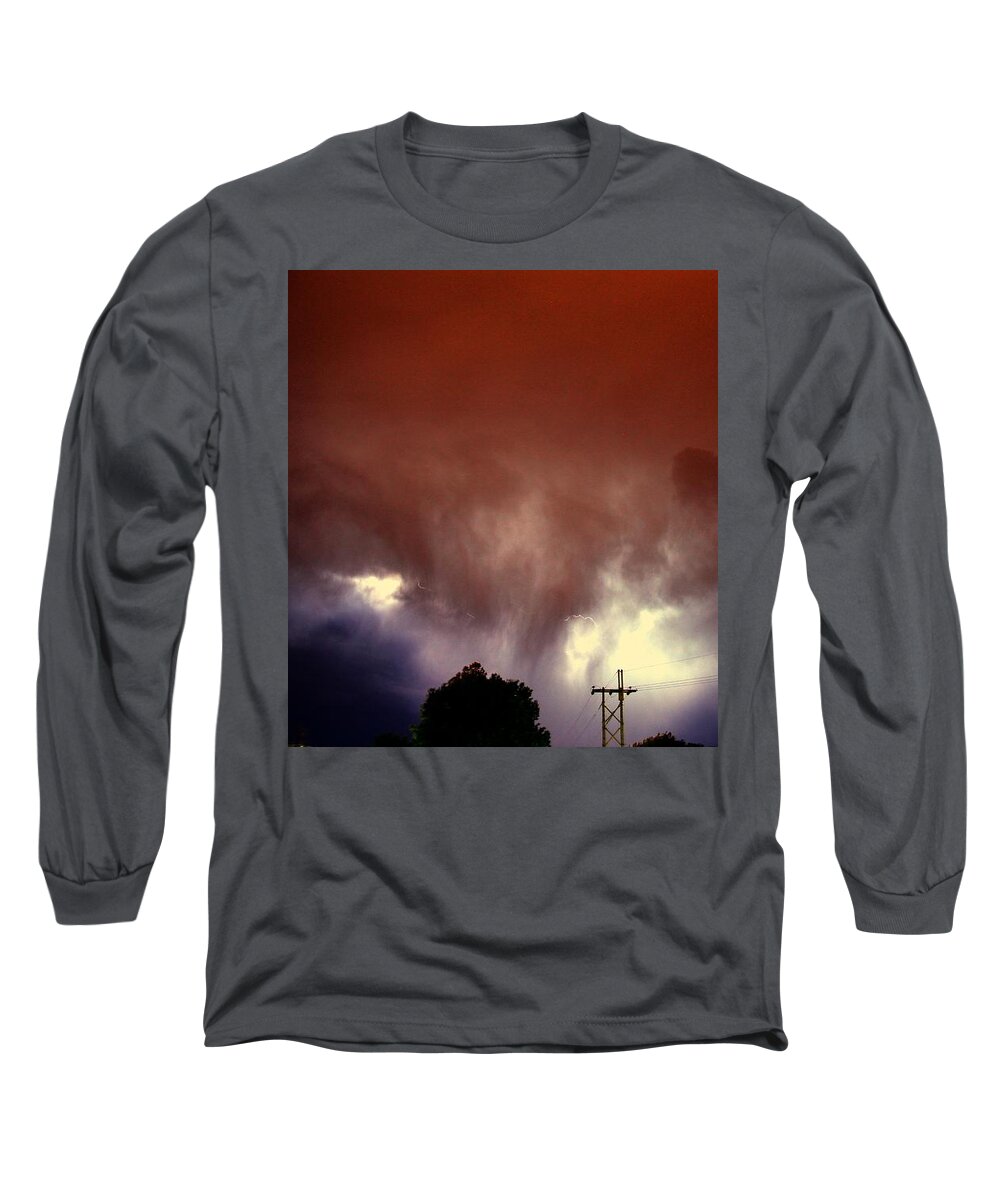 Stormscape Long Sleeve T-Shirt featuring the photograph Rounds 2 3 Late Night Nebraska Storms by NebraskaSC