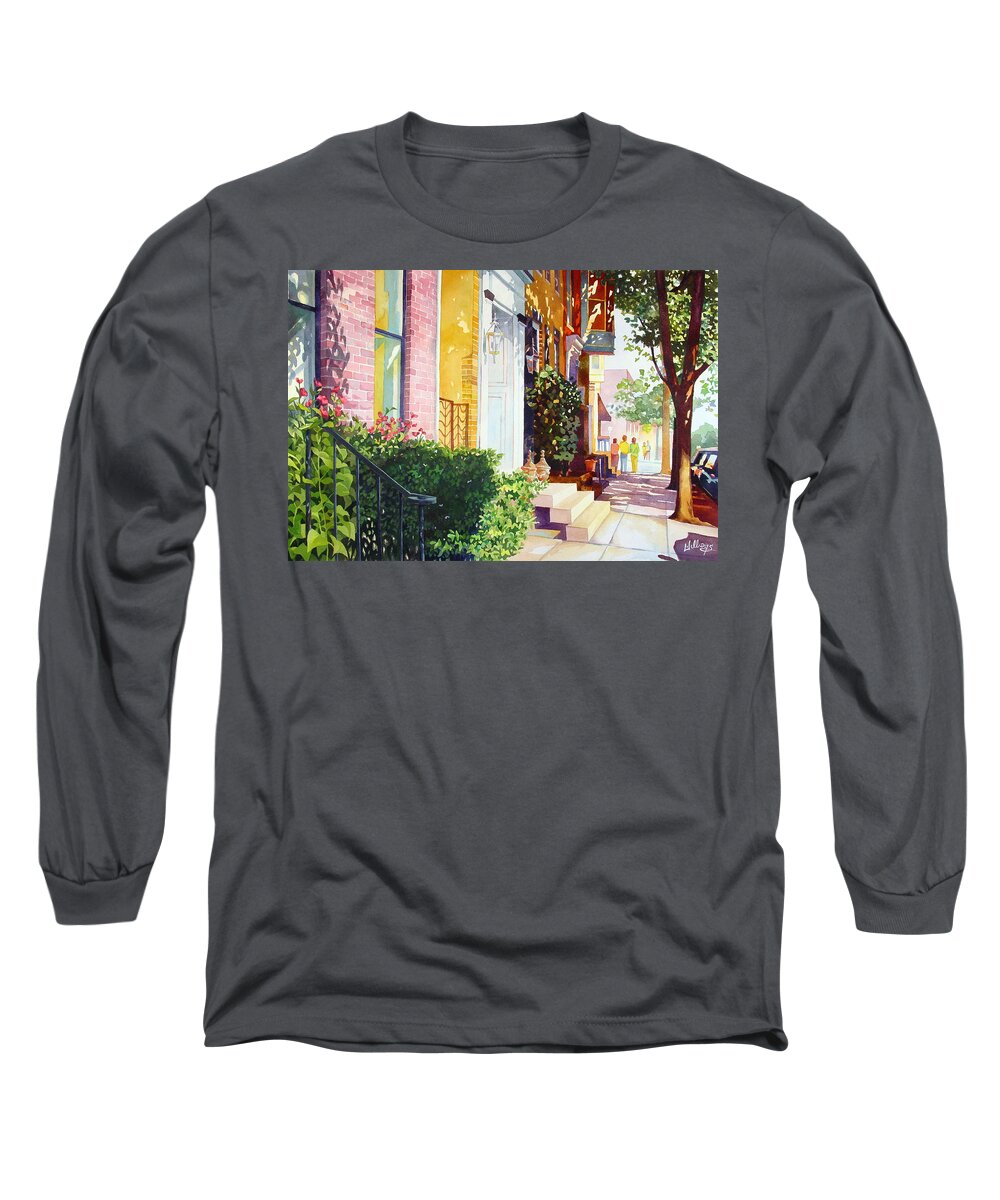 Landscape Long Sleeve T-Shirt featuring the painting Rowhouses by Mick Williams
