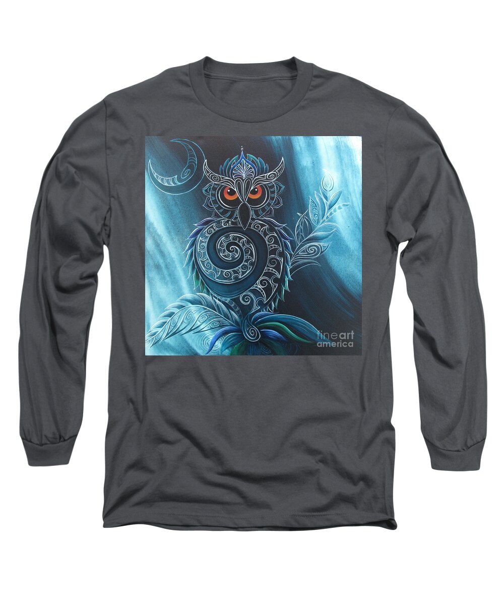 Owl Long Sleeve T-Shirt featuring the painting Ruru by Reina Cottier