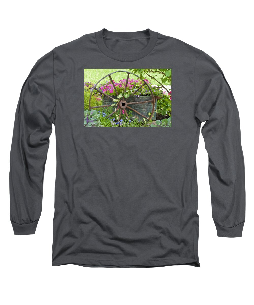 Vintage Wheel Long Sleeve T-Shirt featuring the photograph Rustic Wheel Digital Artwork by Sandra Foster
