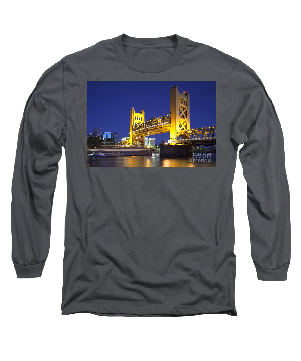Sacramento Long Sleeve T-Shirt featuring the photograph Sacramento River and Tower Bridge raised at dusk by Ken Brown