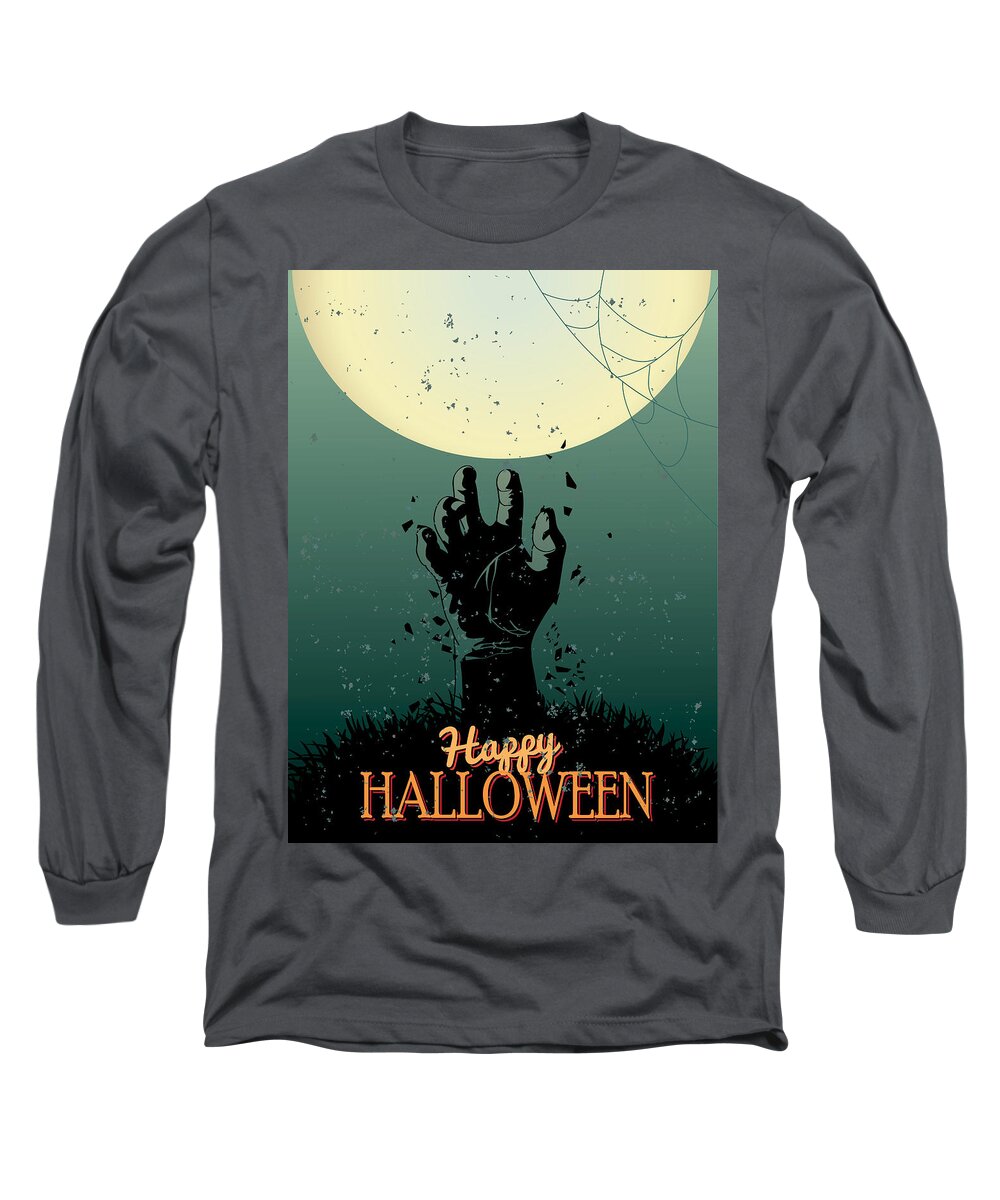 Halloween Long Sleeve T-Shirt featuring the painting Scary Halloween by Gianfranco Weiss