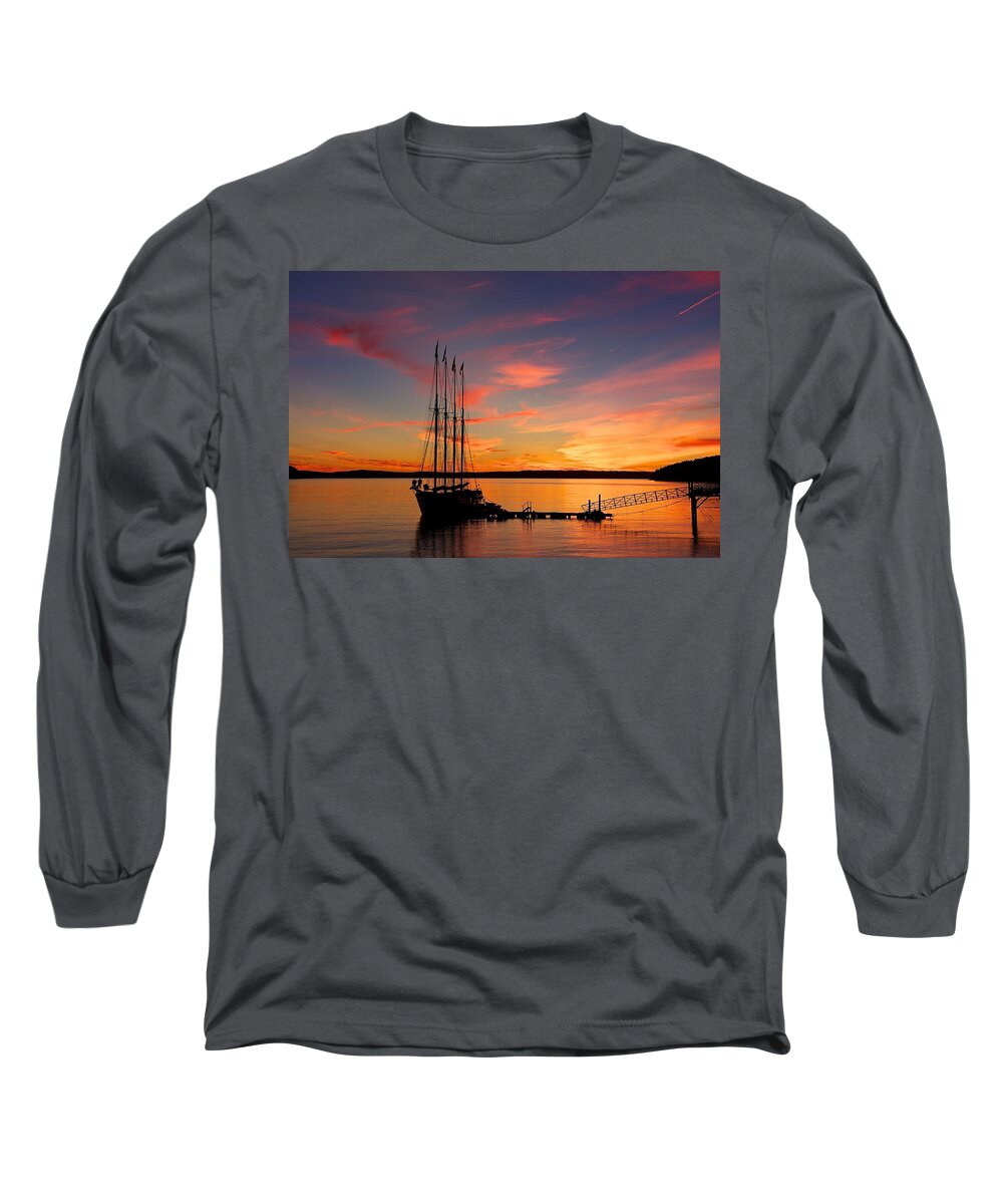 Sunrise Long Sleeve T-Shirt featuring the photograph Schooner Sunrise by Stuart Litoff