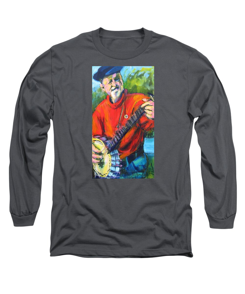 Pete Seeger Long Sleeve T-Shirt featuring the painting Seeger by Les Leffingwell