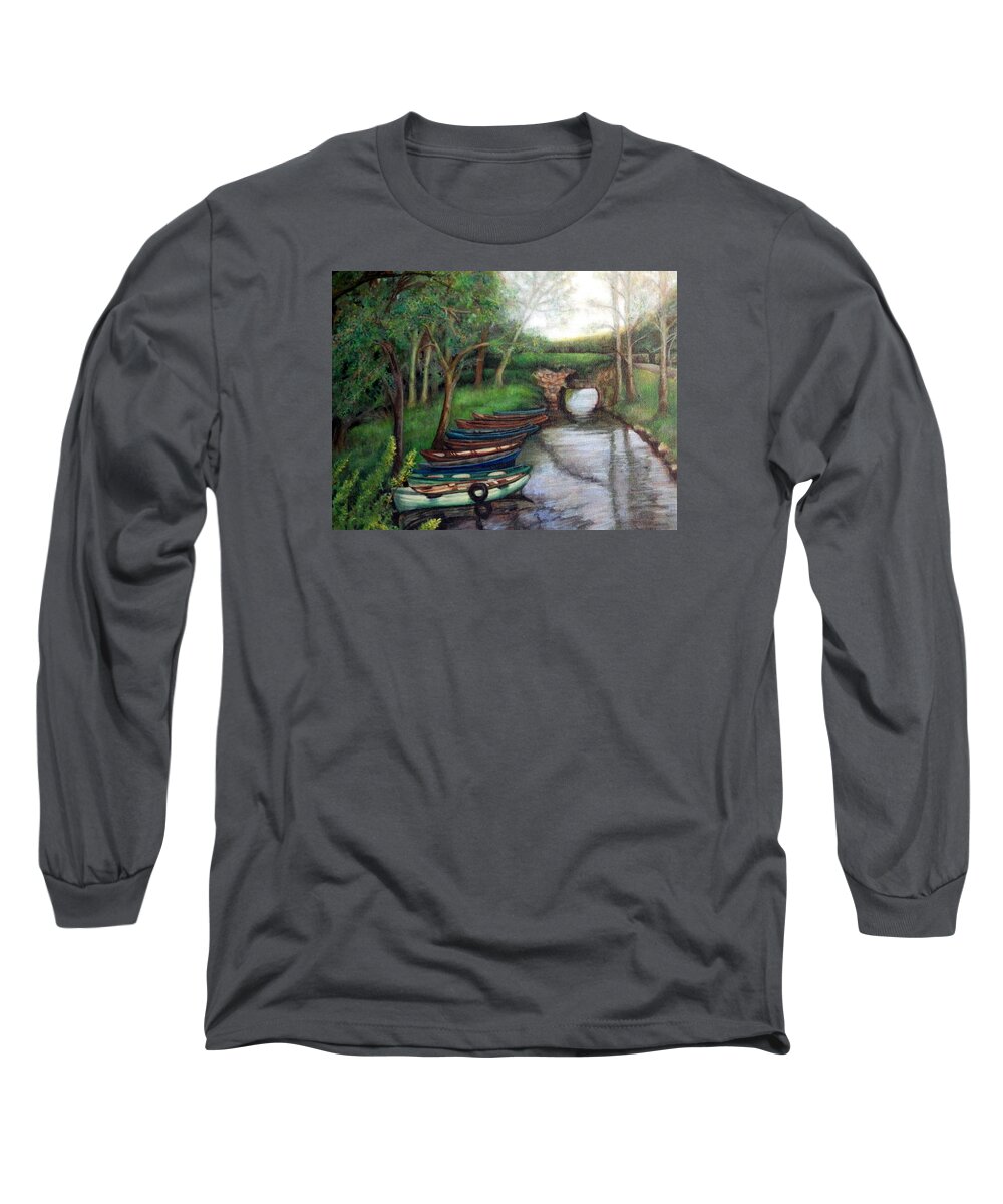 Boats Long Sleeve T-Shirt featuring the painting Serenity by Linda Markwardt