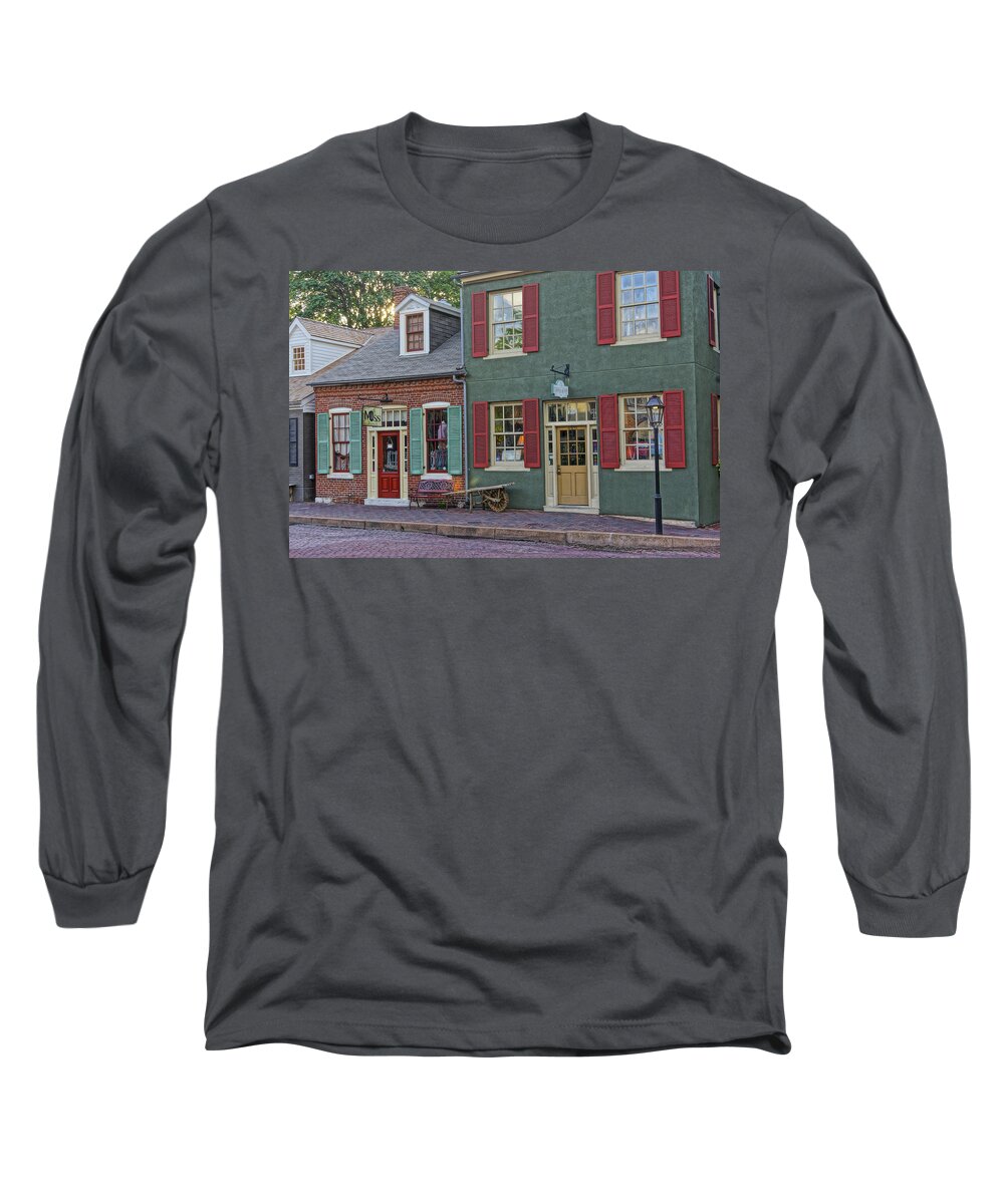 Shops Long Sleeve T-Shirt featuring the photograph Shops S Main St Charles MO DSC00886 by Greg Kluempers