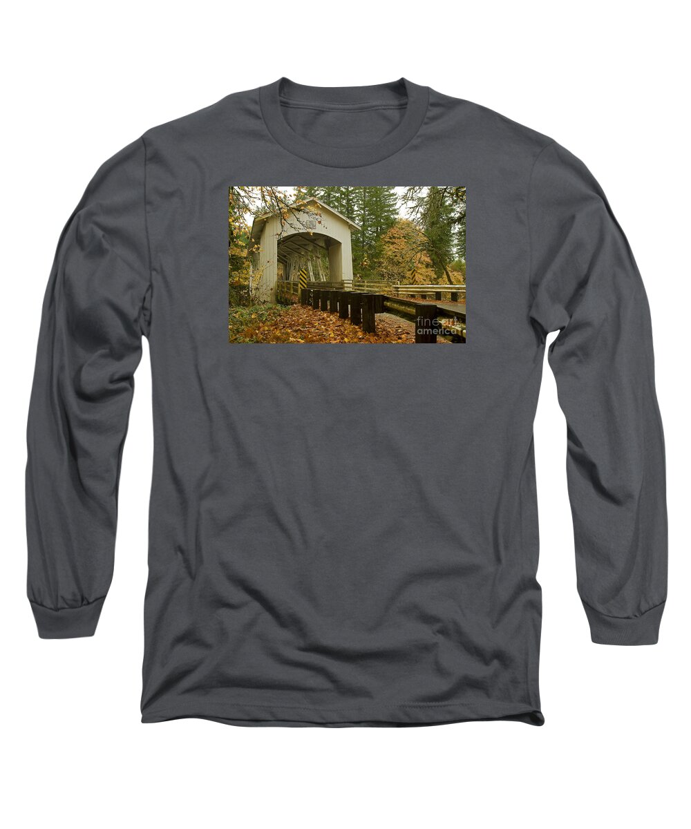 Pacific Long Sleeve T-Shirt featuring the photograph Short Covered Bridge by Nick Boren
