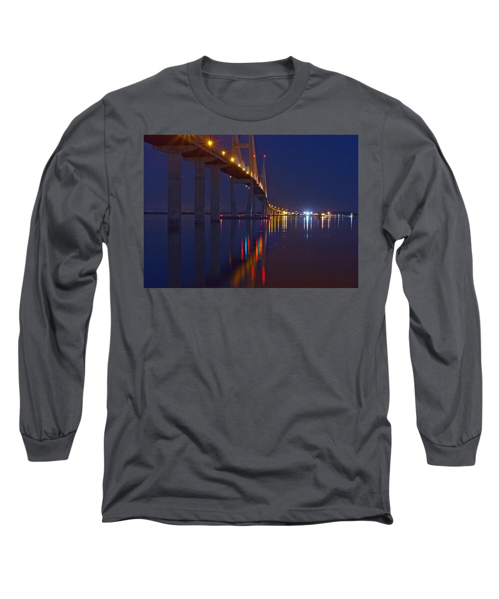 Sidney Lanier Bridge Long Sleeve T-Shirt featuring the photograph Sidney Lanier at Night by Farol Tomson