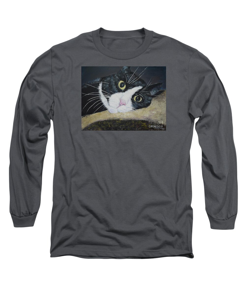 Cat Long Sleeve T-Shirt featuring the painting Sissi the Cat 3 by Raija Merila