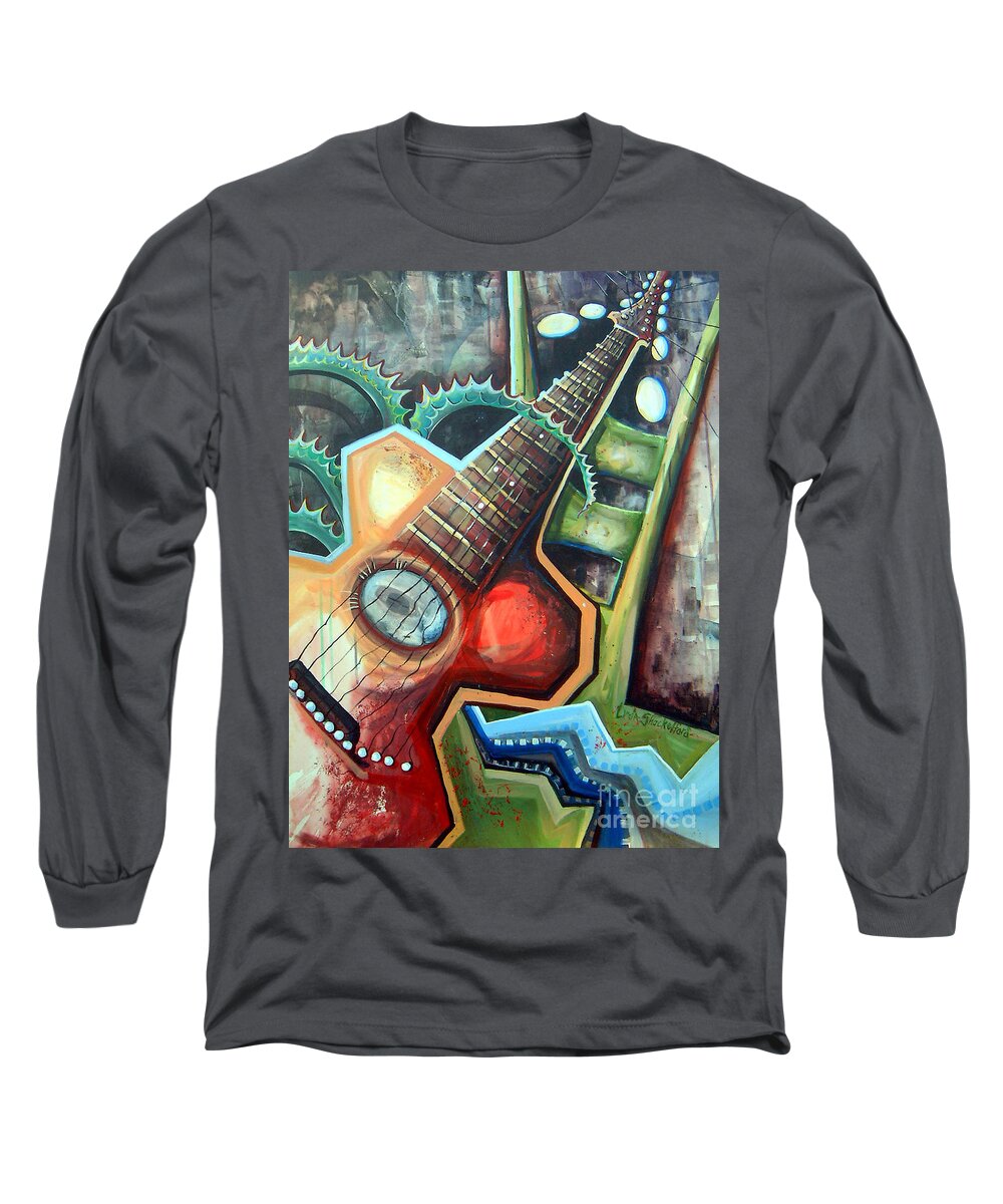 Music Long Sleeve T-Shirt featuring the painting Sit Down Play by Linda Shackelford
