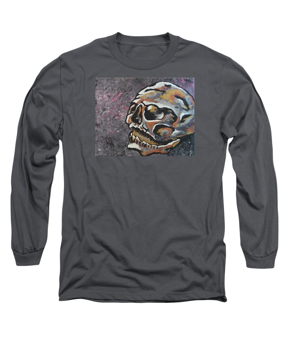 Skull Long Sleeve T-Shirt featuring the painting Skull by Meganne Peck