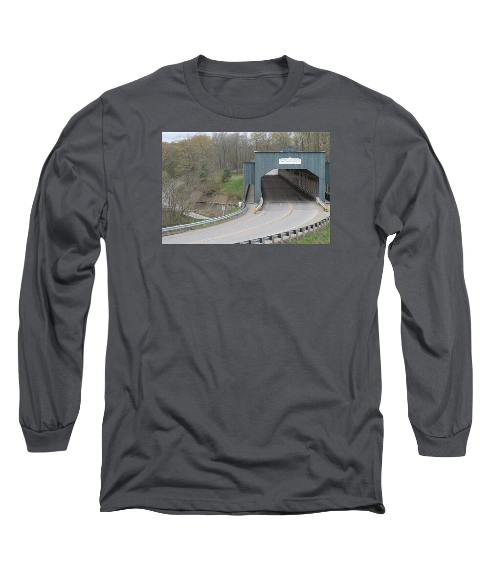 Smolen Long Sleeve T-Shirt featuring the photograph Smolen Covered Bridge Ashtabula by Valerie Collins
