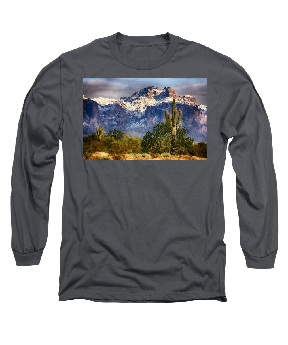 Arizona Long Sleeve T-Shirt featuring the photograph Snow Covered Superstitions by Saija Lehtonen