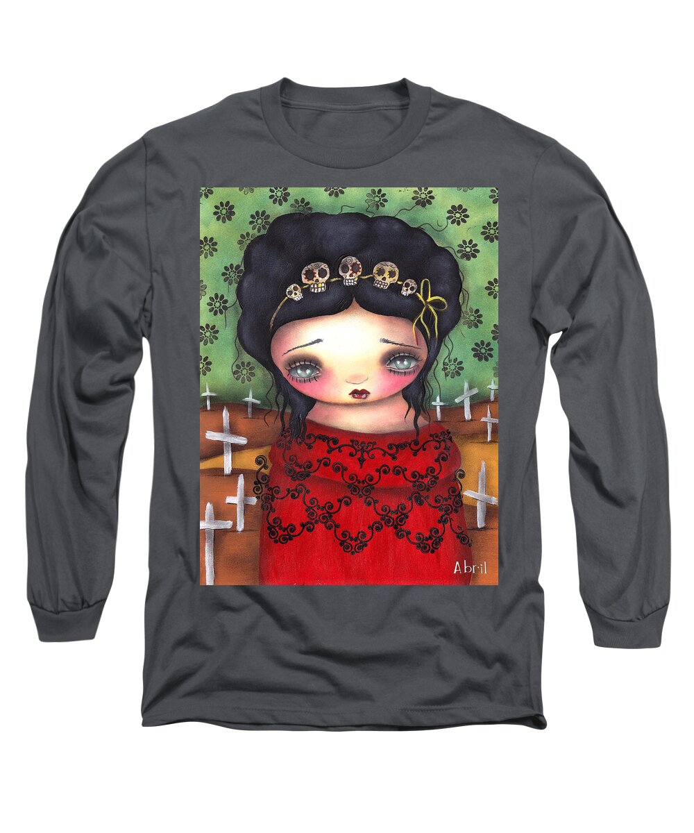 Frida Kahlo Long Sleeve T-Shirt featuring the painting Soledad by Abril Andrade