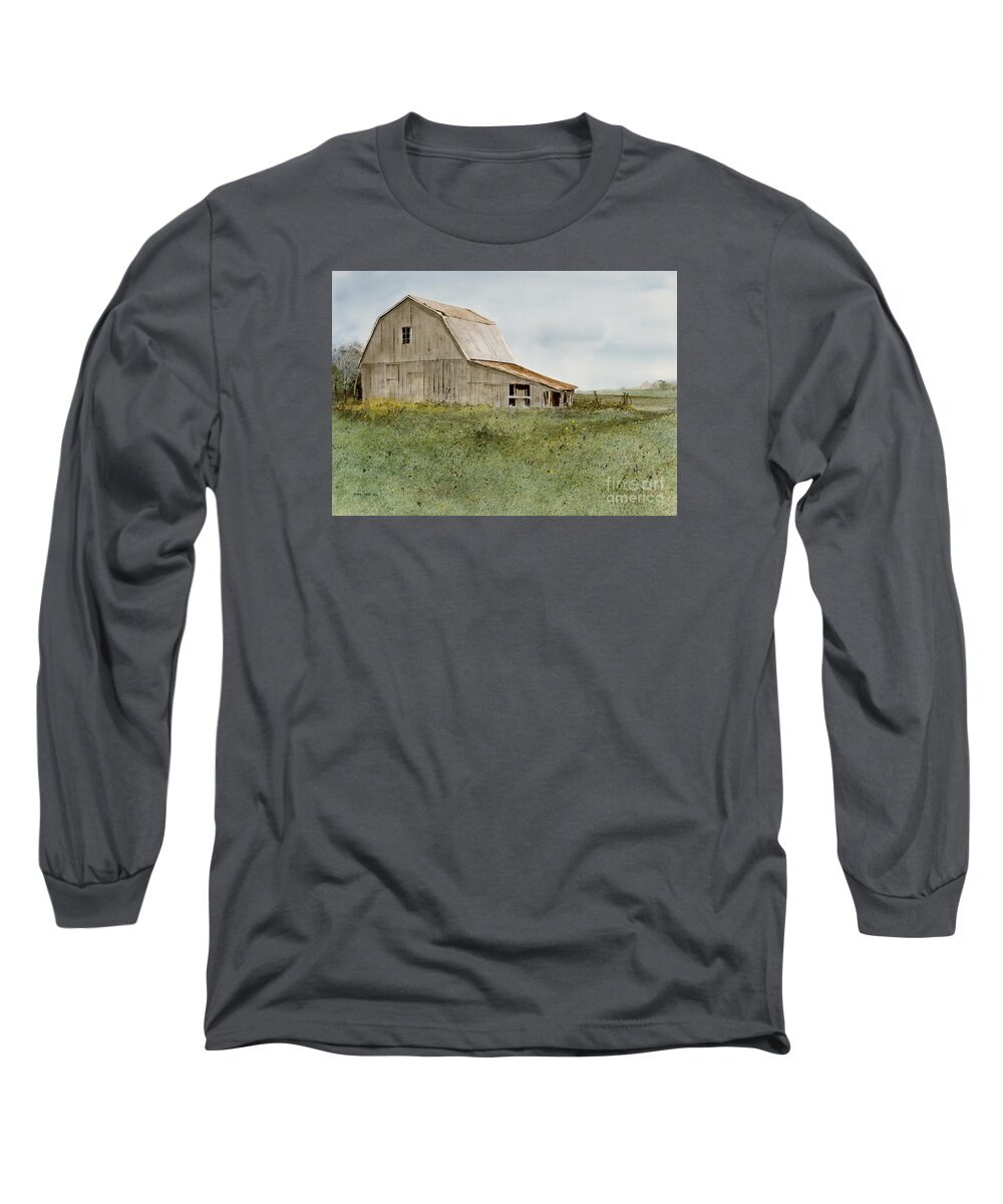 Springtime In Northeastern Oklahoma Finds This Old Barn Surrounded By The First Flowers Of The New Season. Long Sleeve T-Shirt featuring the painting Spring Bouquet by Monte Toon