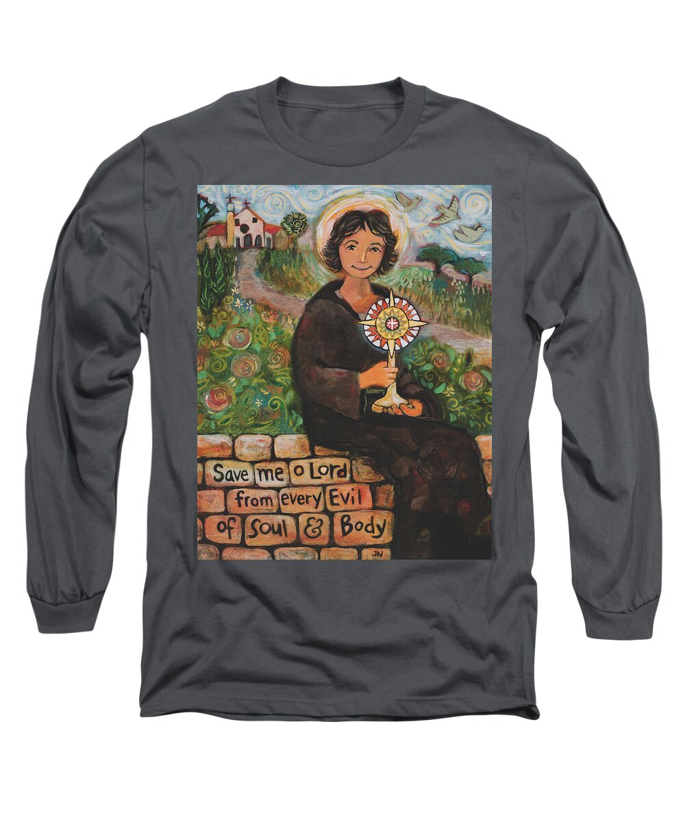 Jen Norton Long Sleeve T-Shirt featuring the painting St. Clare of Assisi by Jen Norton