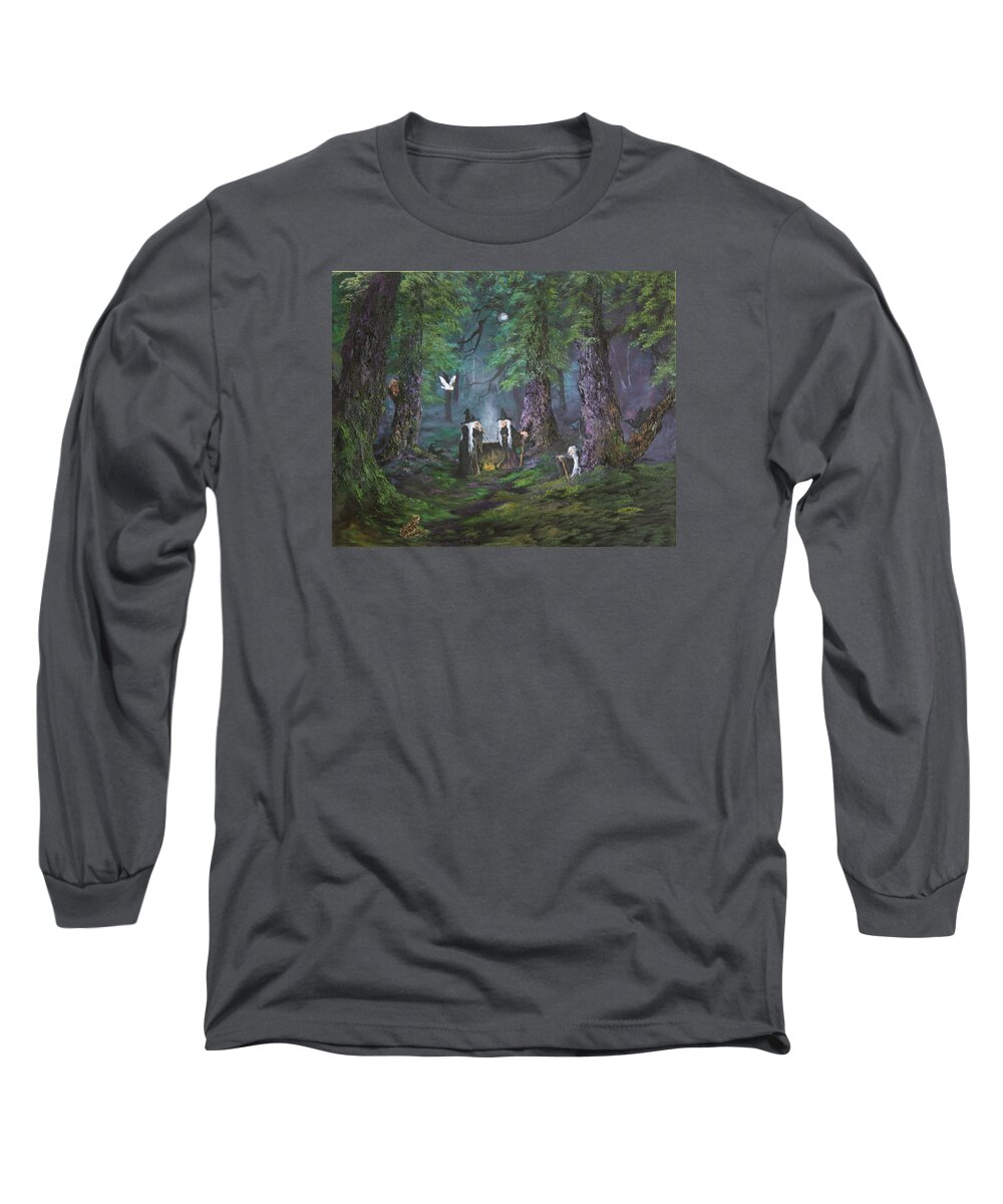 Witches Long Sleeve T-Shirt featuring the painting Stirring up a Potion by Jean Walker