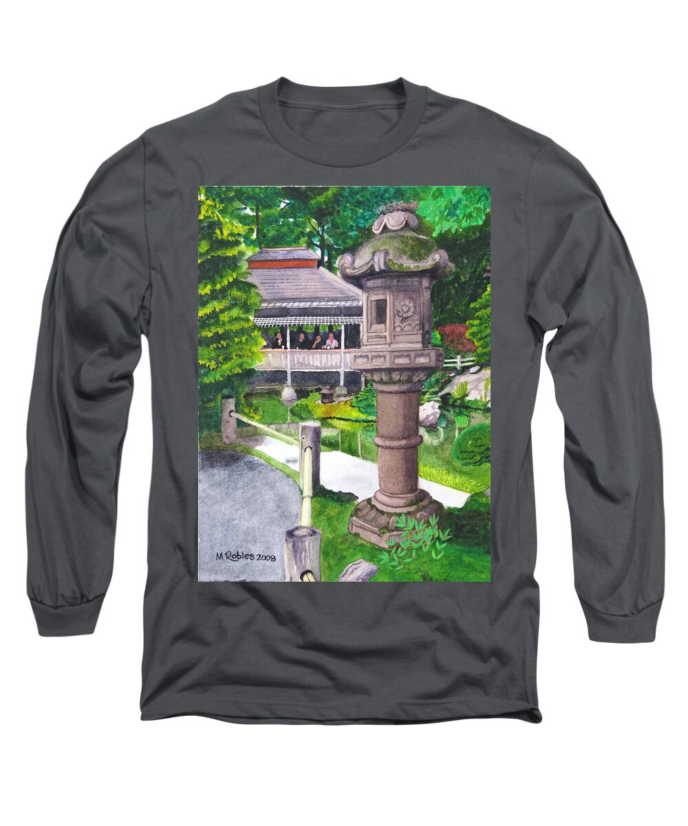 Japanese Long Sleeve T-Shirt featuring the painting Stone Lantern by Mike Robles