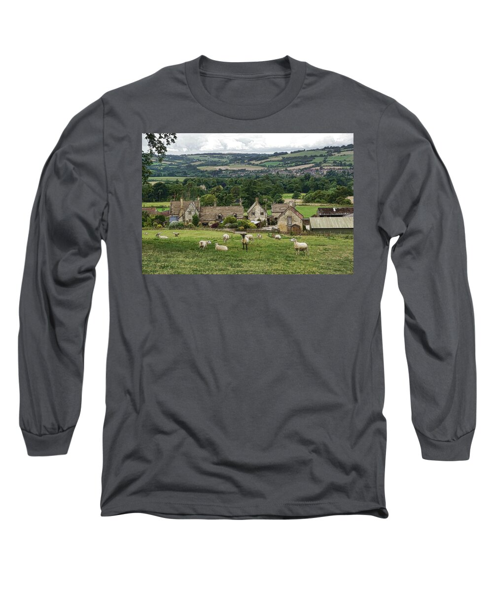Farm Long Sleeve T-Shirt featuring the photograph Sudeley Hill Farm by Ron Harpham