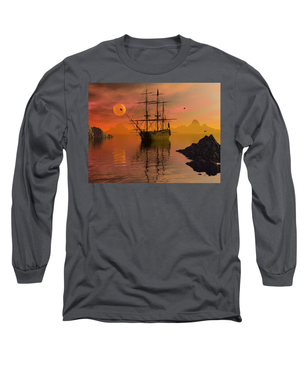Bryce Long Sleeve T-Shirt featuring the digital art Summer anchorage by Claude McCoy