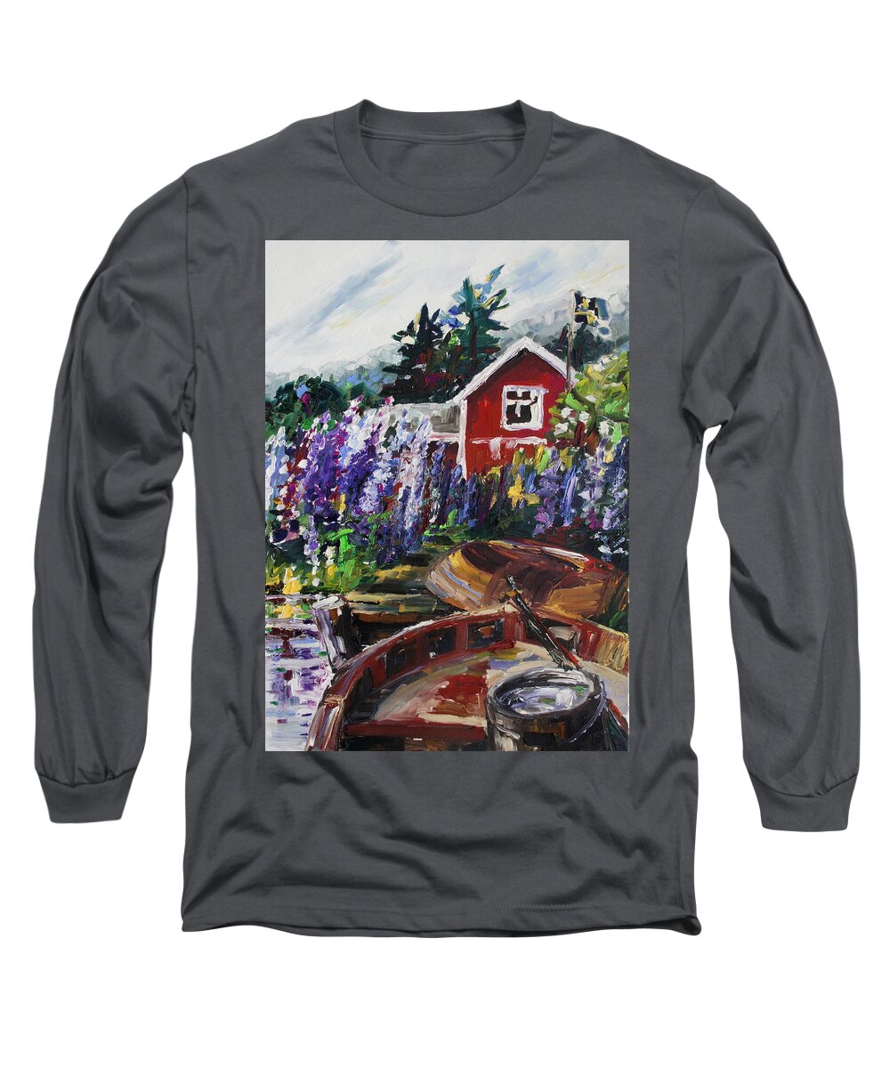 Sweden Long Sleeve T-Shirt featuring the painting Summer In Sweden by Barbara Pommerenke