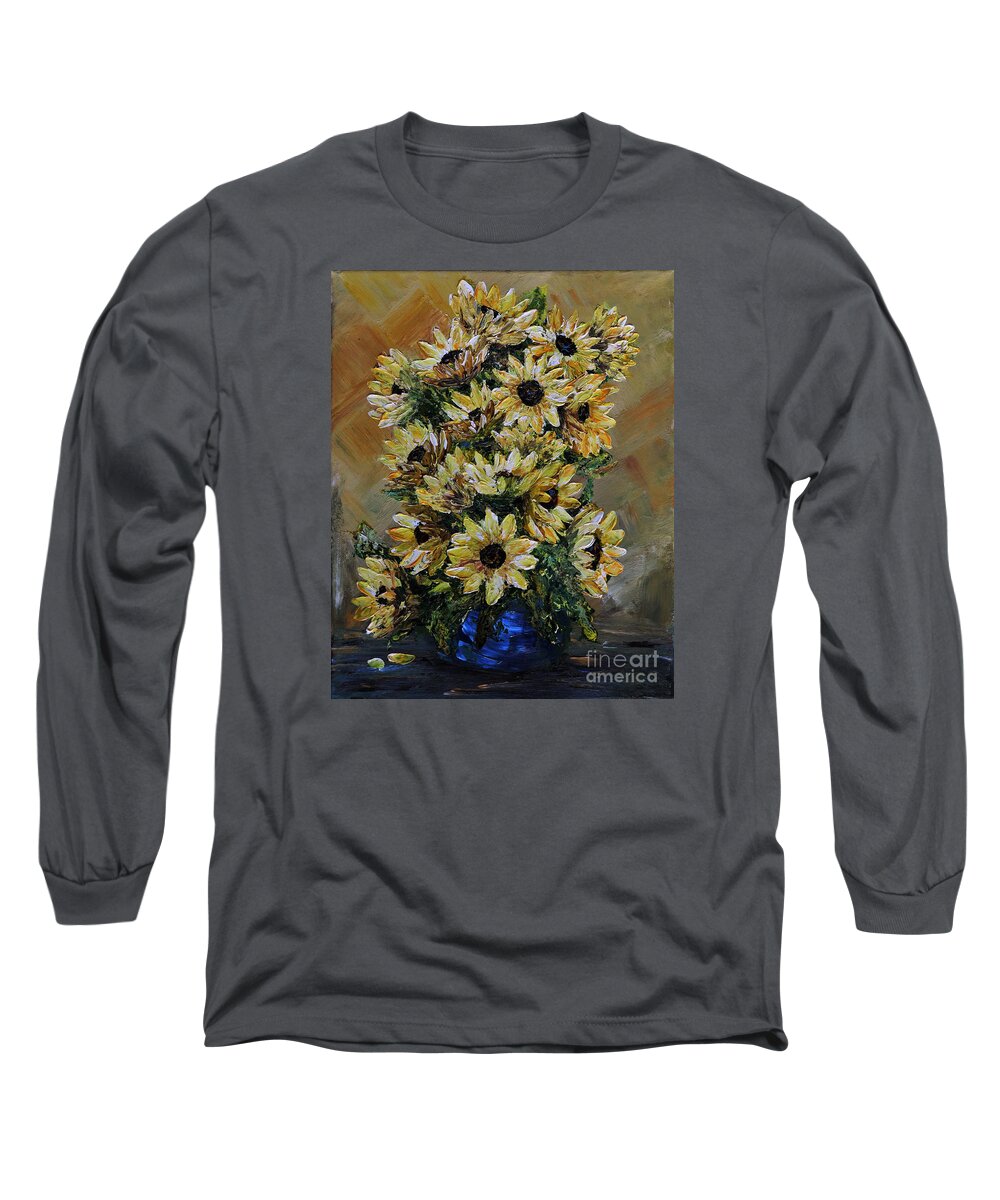 Sunflower Long Sleeve T-Shirt featuring the painting Sunflowers Fantasy by Teresa Wegrzyn