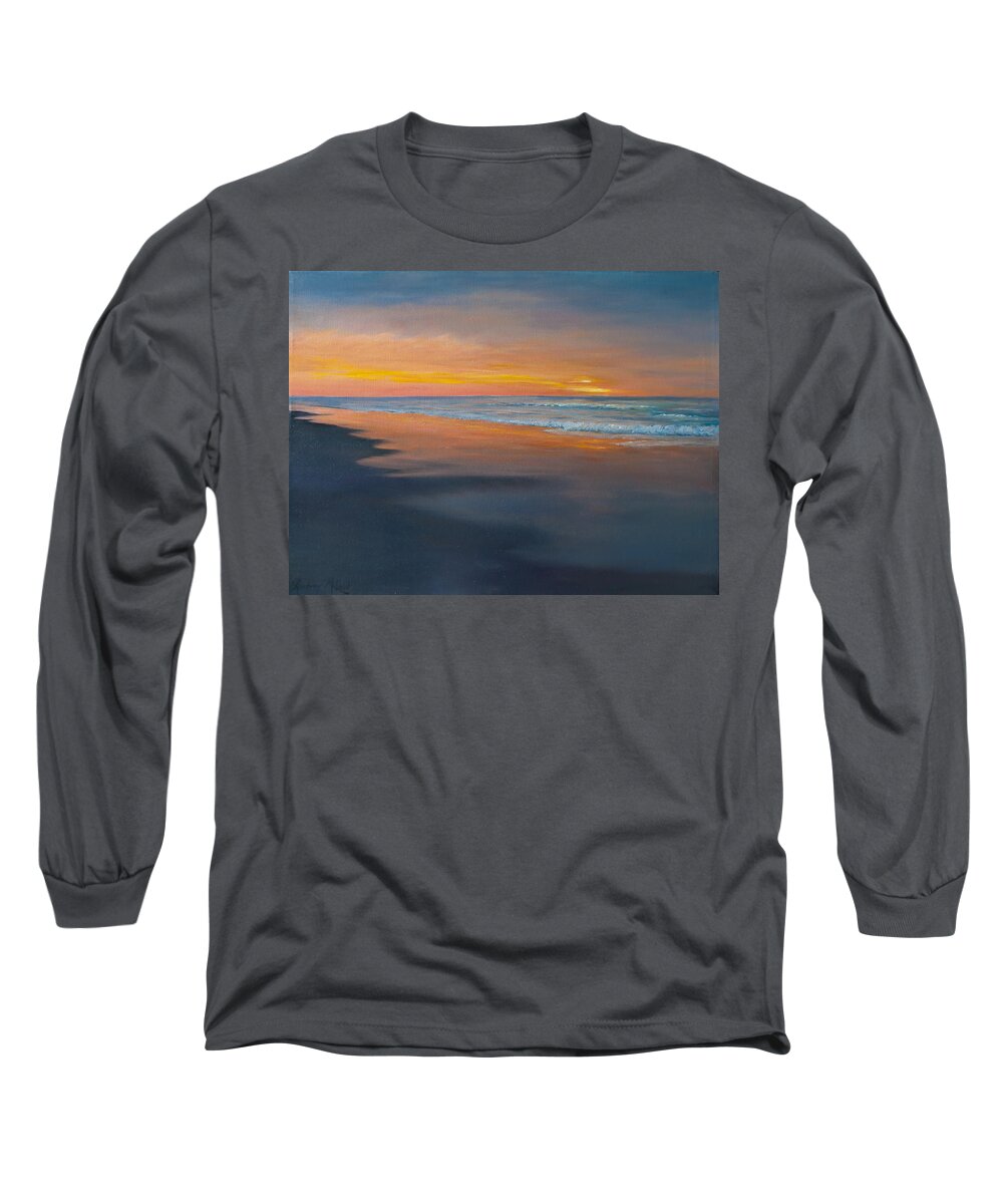 Myrtle Beach Sunrise Long Sleeve T-Shirt featuring the painting Sunrise reflections by Audrey McLeod