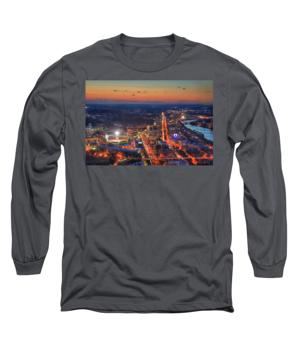 Boston Long Sleeve T-Shirt featuring the photograph Sunset Over Fenway Park and the CITGO Sign by Joann Vitali