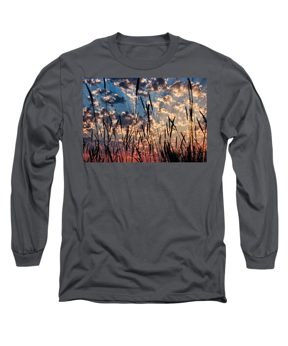 Sunset Long Sleeve T-Shirt featuring the photograph Sunset Through the Grasses by Don Schwartz
