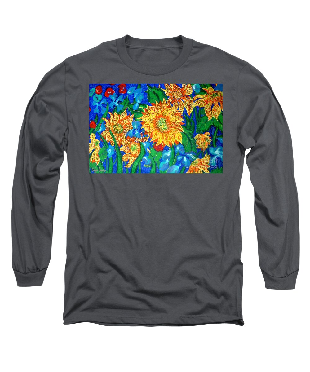 Sunflowers Long Sleeve T-Shirt featuring the painting Symphony Of Sunflowers by Stefan Duncan