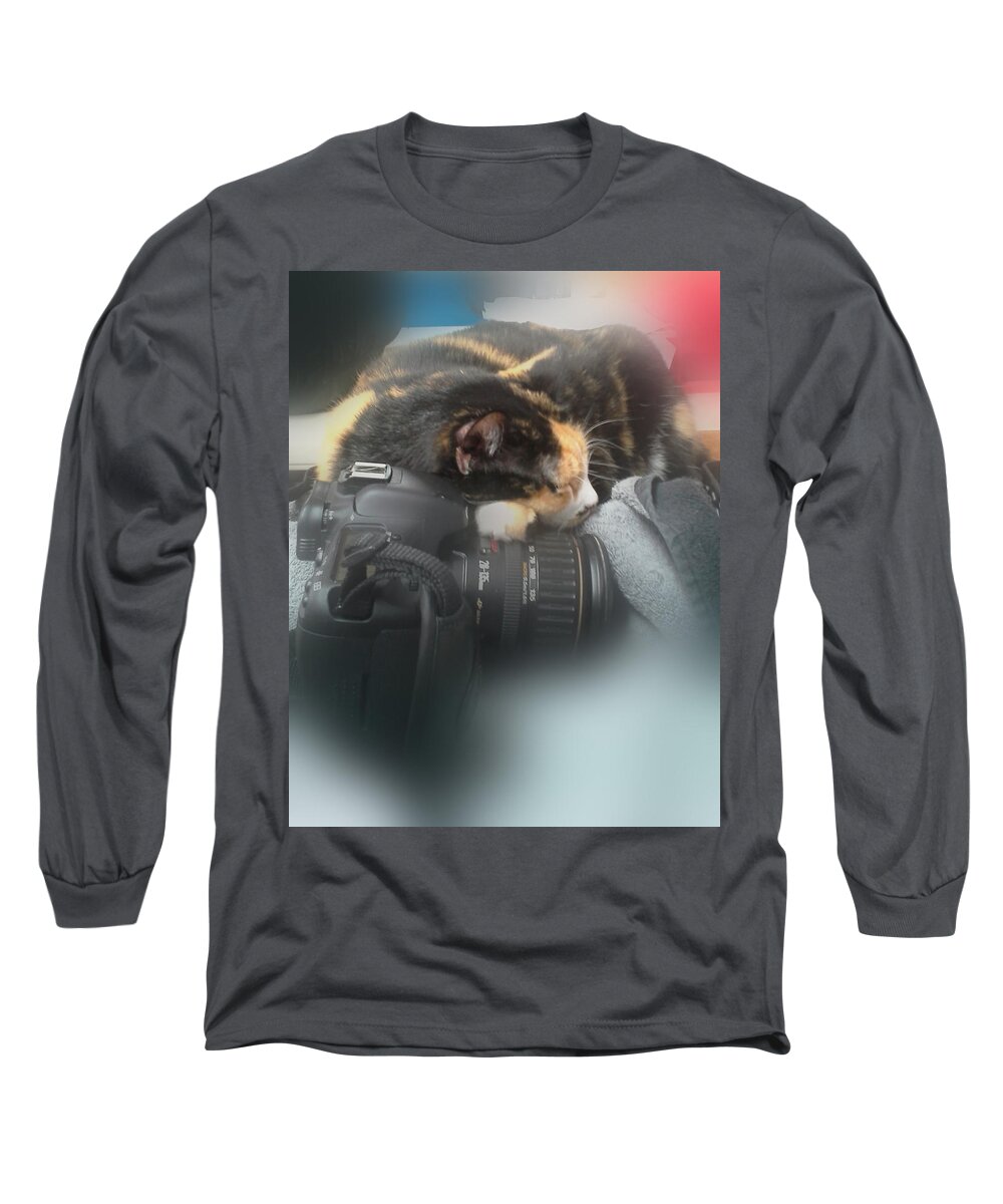 Calico Cat Long Sleeve T-Shirt featuring the photograph Taking a Break by David Yocum