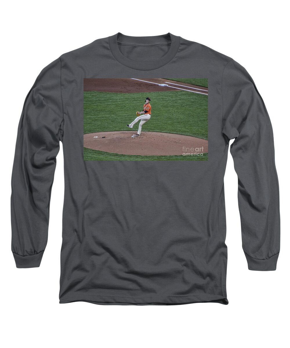  Baseball Long Sleeve T-Shirt featuring the photograph The Big Pitcher by Judy Wolinsky