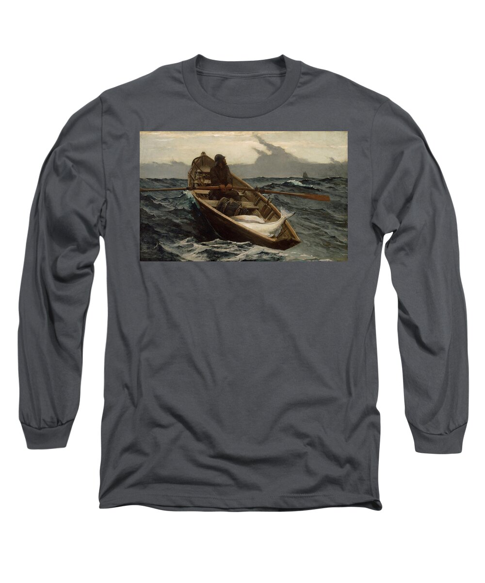 Winslow Homer Long Sleeve T-Shirt featuring the painting The Fog Warning .Halibut Fishing by Winslow Homer