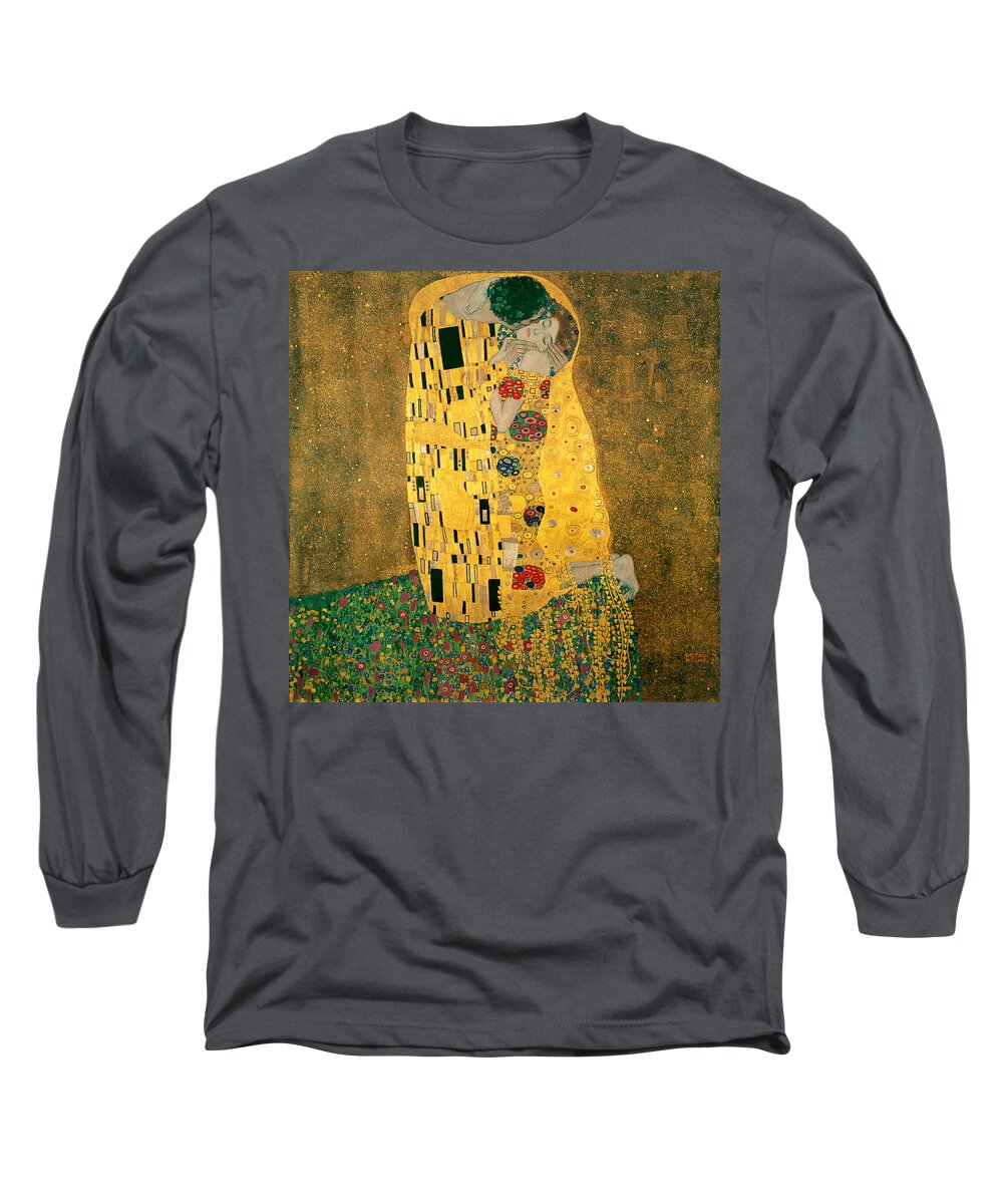 Gustive Klimt Long Sleeve T-Shirt featuring the digital art The Kiss by Gustive Klimt