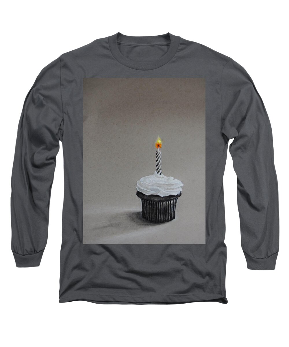 Cupcake Long Sleeve T-Shirt featuring the drawing The Loneliest Birthday Ever by Jean Cormier