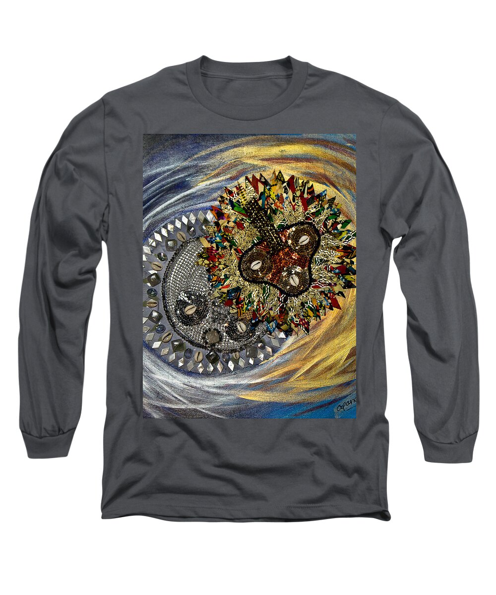 Sun Long Sleeve T-Shirt featuring the tapestry - textile The Moon's Eclipse by Apanaki Temitayo M
