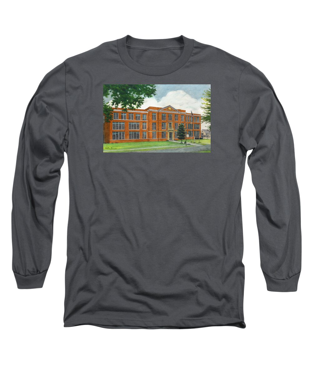 School Long Sleeve T-Shirt featuring the painting The Old High School by Arthur Barnes