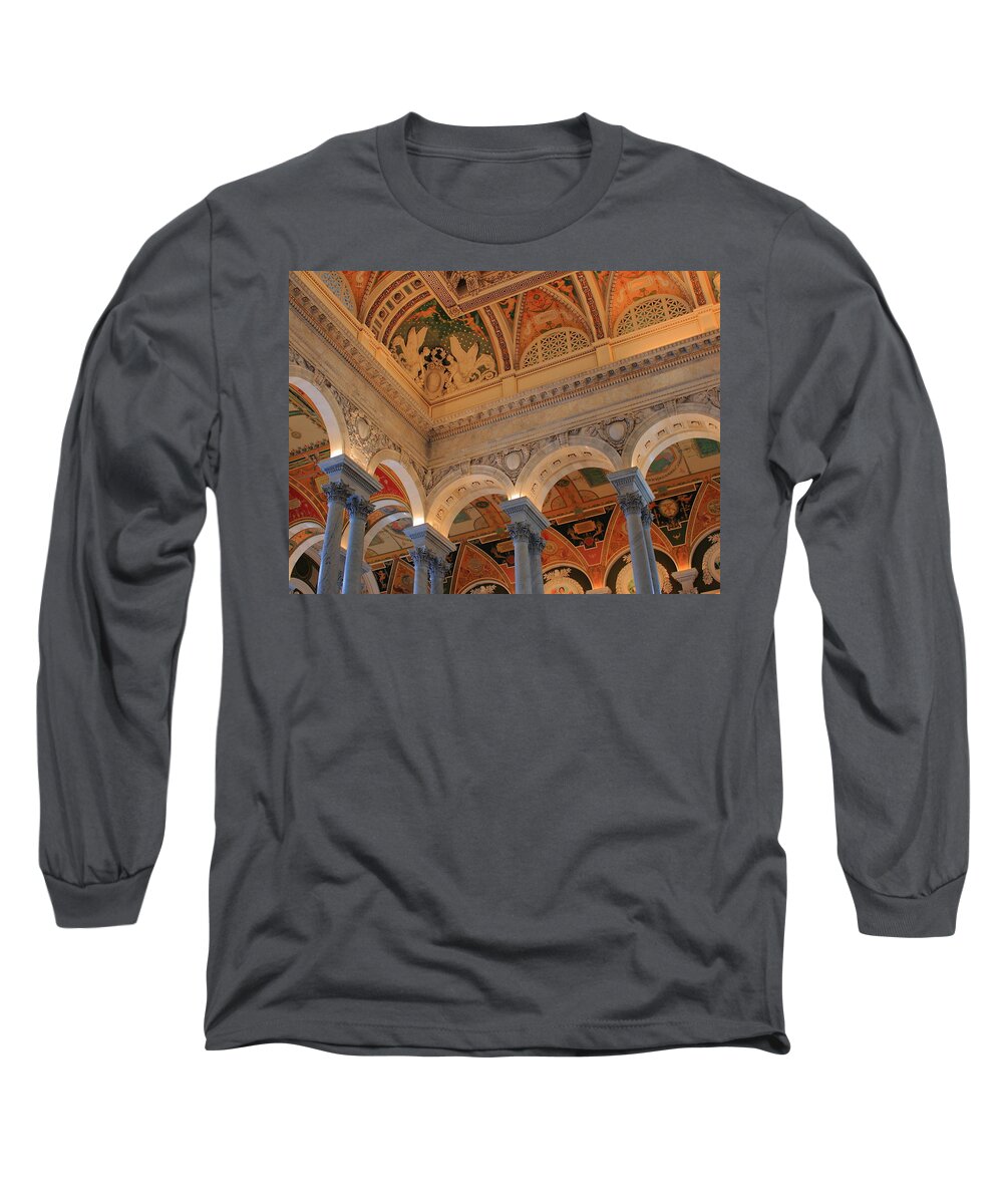 Library Of Congress Long Sleeve T-Shirt featuring the photograph The Roof above Jefferson's Books by Jeff Heimlich