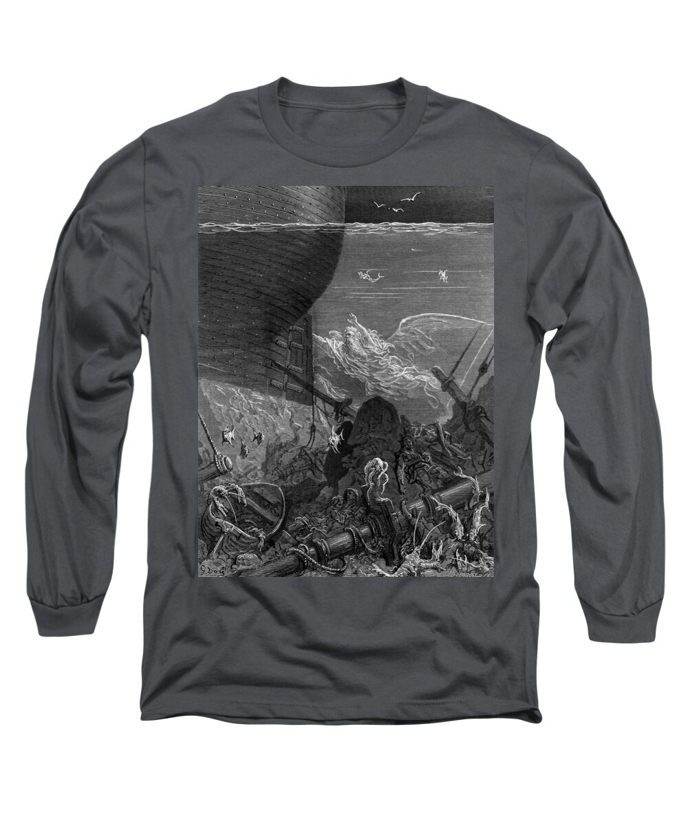 Spectre; Sea; Malevolent; Harmful; Plaguing; Harming; Retribution; Dore Long Sleeve T-Shirt featuring the drawing The Spirit that had followed the ship from the Antartic by Gustave Dore