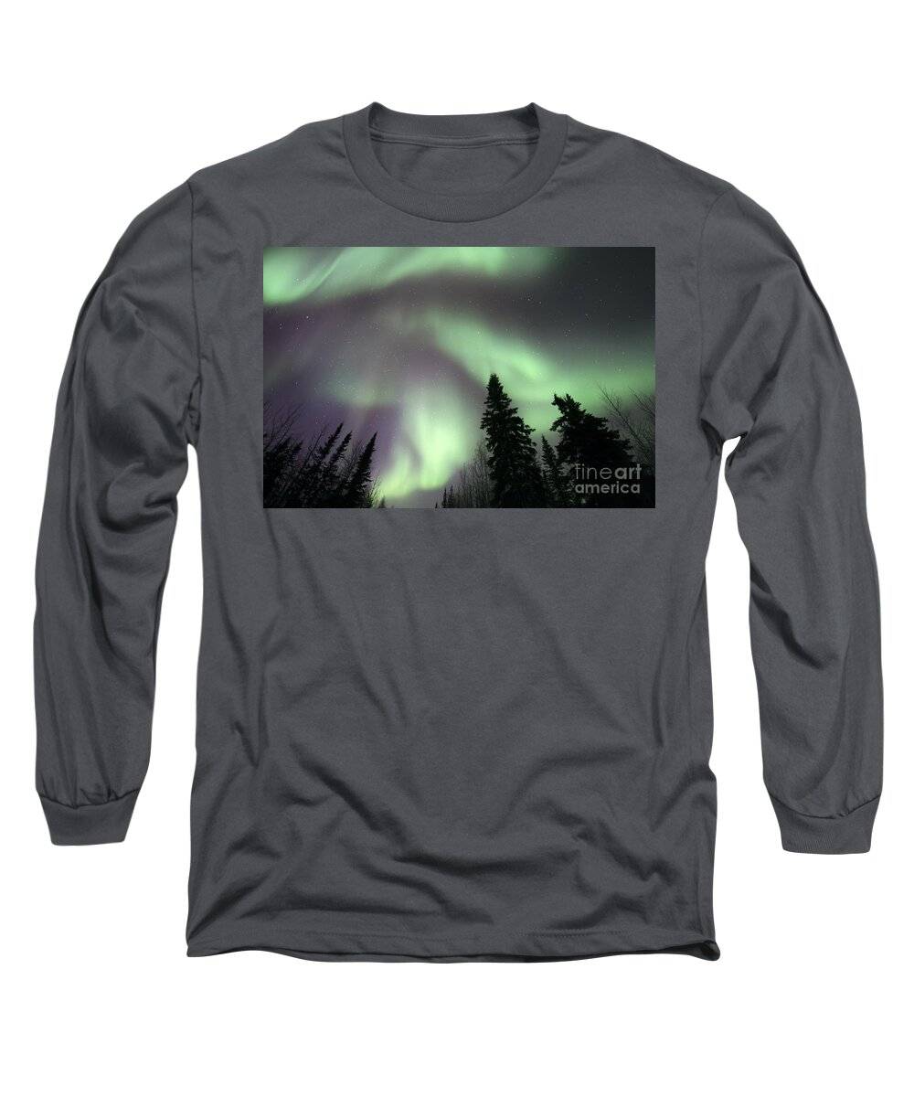 Aurora Borealis Long Sleeve T-Shirt featuring the photograph The Spirits Are Dancing by Priska Wettstein